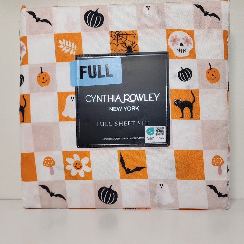 Cynthia Rowely Full Halloween Checkered Bed Sheets